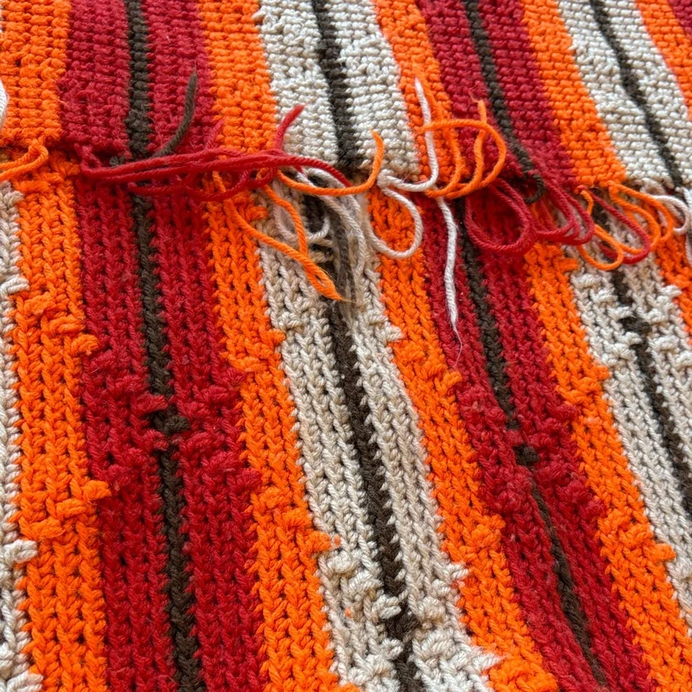 Vibrant‎ Striped Hand Knit Blanket 92x45in